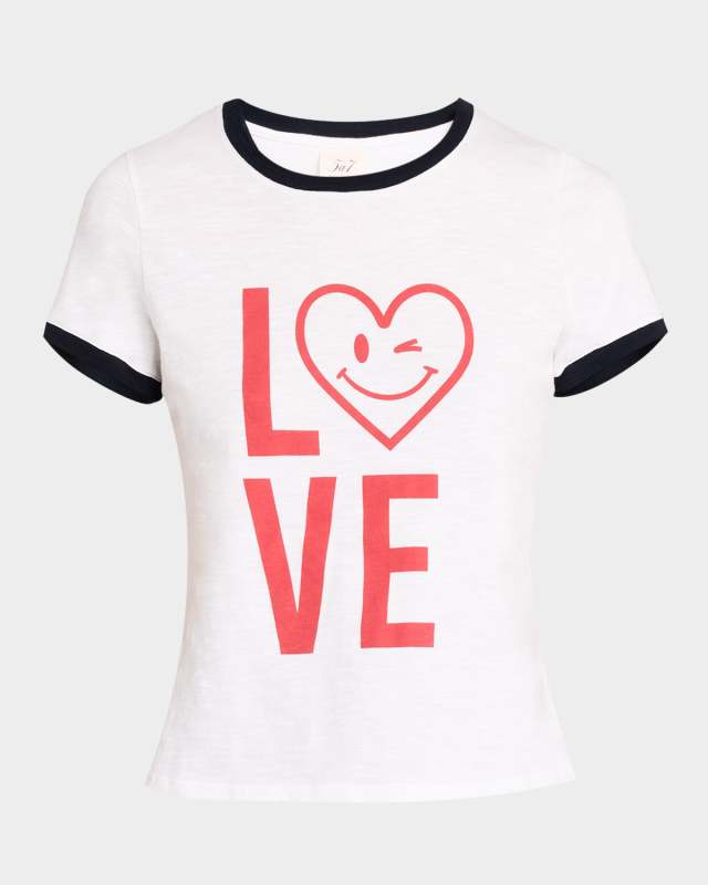 Short-Sleeve Love Heart Smiley Ringer Tee